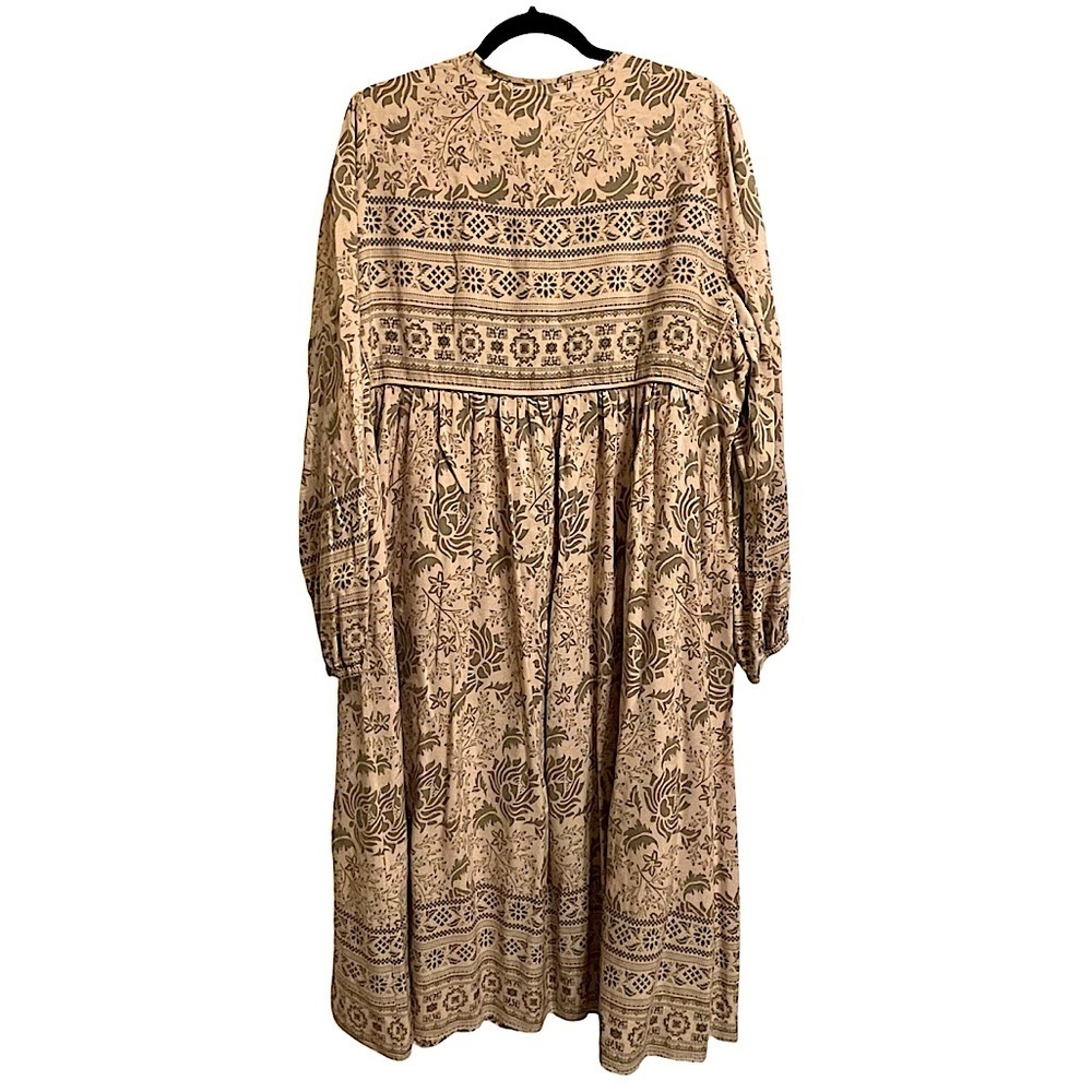 R.Vivimos Long Sleeve Floral Print Retro V Neck Tassel Bohemian Midi Dress Sz XL - Picture 4 of 10